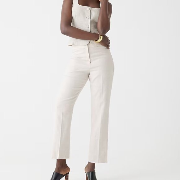 Kate straight-leg pant in stretch linen blend J Crew Flax Ivory - Picture 1 of 4